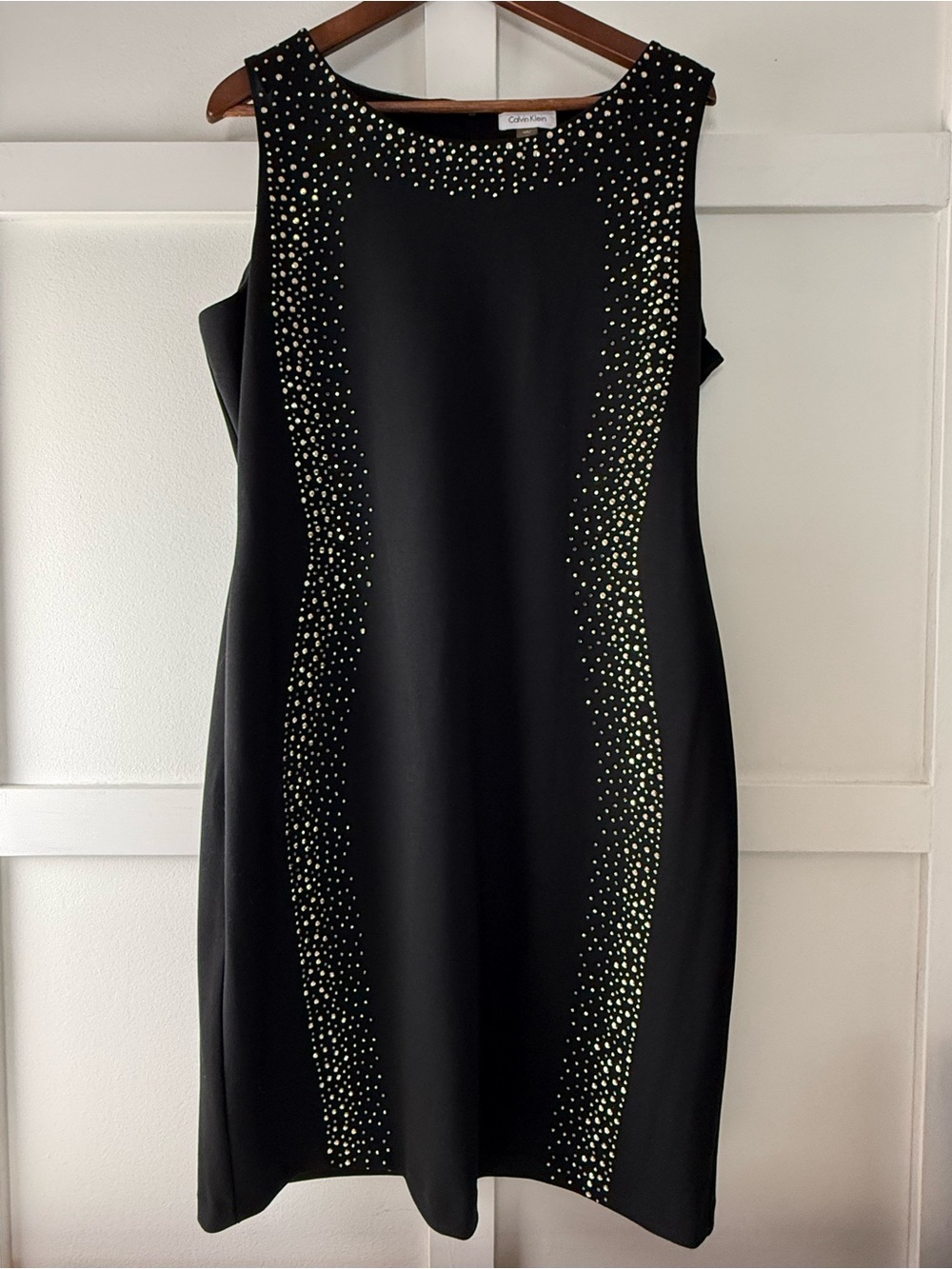 Calvin Klein Black Gold Metal Stud Embellished Sheath Dress Size 16